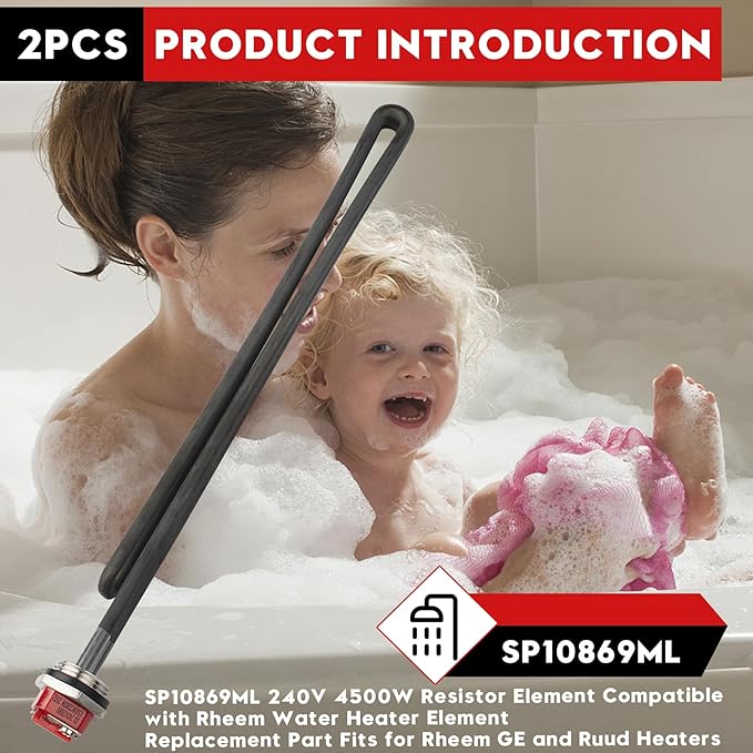 SP10869ML 240V 4500W Resistor Element fits for Rheem Water Heater Element, Replacement Part for Rheem, GE and Ruud Heaters, for Models 2NPH0613-0AO0, 2NPH0811-0BB0,3PH2912-1AB0, 3PH3003-1AA0