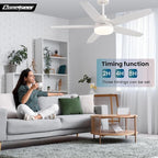52 Inch Ceiling Fans with Lights, Remote Control 5 Blade Ceiling Fan for Bedroom Living Room Kitchen,24W 3CCT Dimmable, Dual Color 6 Speed Reversible Quiet DC Motor White/Wood Grain
