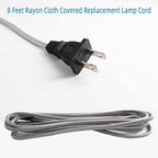 8 Feet Rayon Cloth Covered Replacement Lamp Cord with End Plug for Antique Lamp Repair DIY Project, SPT-1 Electric Wire,18 AWG, Stripped Ends,2 Pack,Silver Color