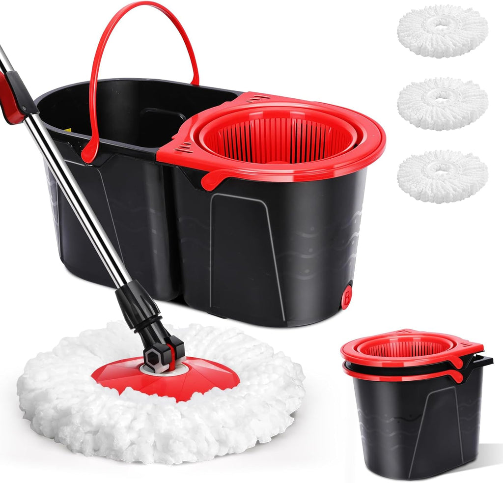 Spin Mop and Bucket with Wringer Set for Home,360° Mop and Bucket with Separate Clean and Dirty Water,Wet Dust Mop for Floor Cleaning with 3 Mop Heads