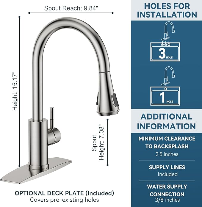 FORIOUS LED Kitchen Faucet with Pull Down Sprayer, Brushed Nickel, Single Handle Modern Stainless Steel Sink Faucet with Temperature Digital Display, Suitable for Farmhouse Camper Rv Bar