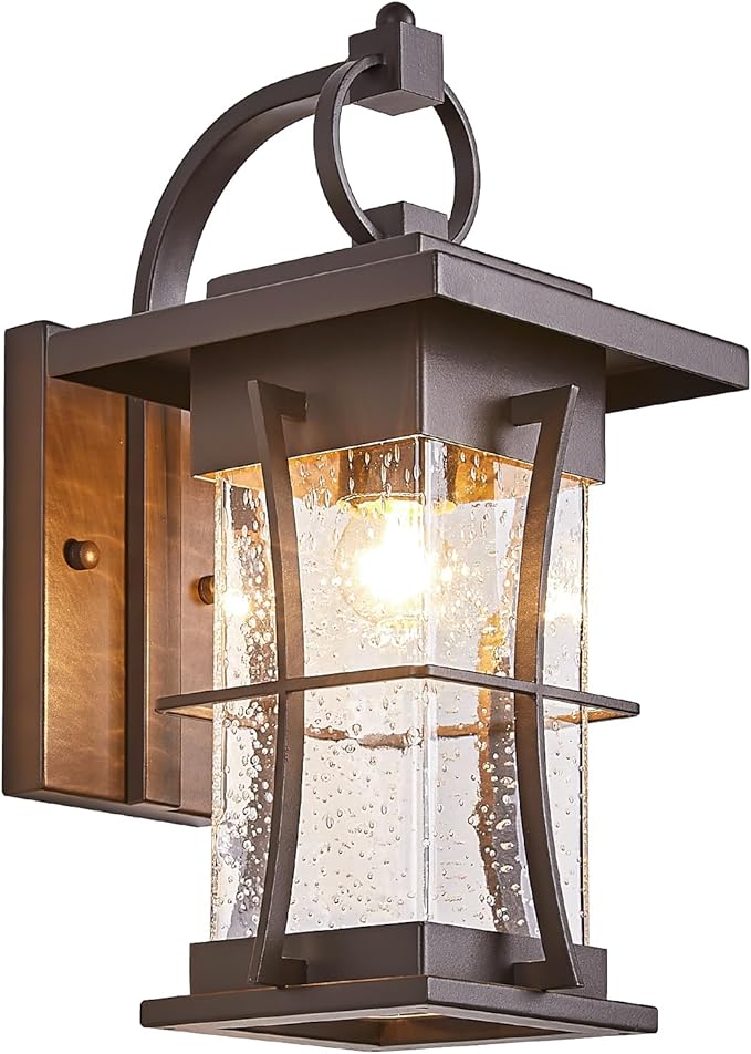 Oil Rubbed Bronze Outdoor Light Sconces Wall Mount Matte Brown Outdoor Wall Lamp Large Exterior Porch Wall Lantern with Seeded Glass 15" Outside Lights for House, Front Door, Patio, Backyard