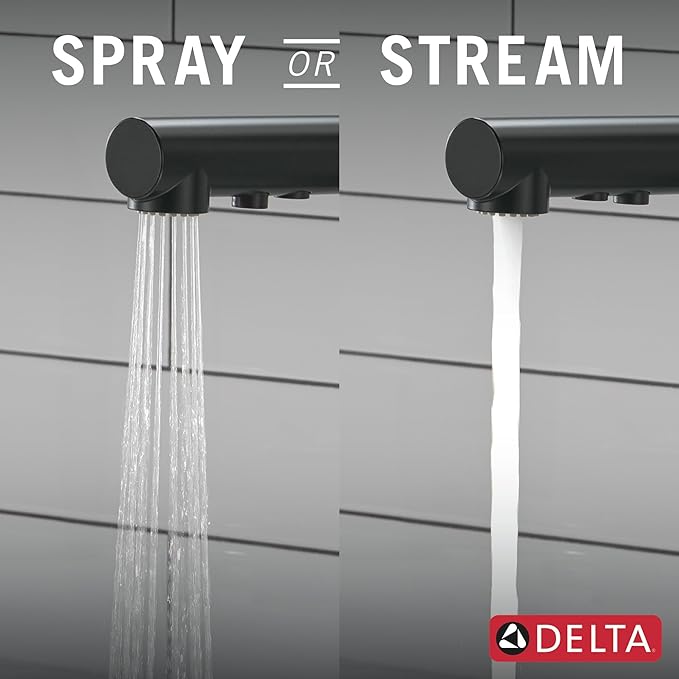 Delta Daneri Matte Black Kitchen Faucet with Pull-Out Sprayer, Modern Single Hole Kitchen Sink Faucet, Single Handle, Matte Black 16879-BL-DST