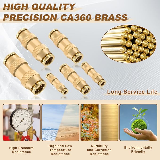 48pcs Quick Connect Brass DOT Air Line Fittings Straight Union 1/4” 3/8” 5/16” 5/32” 1/8” 1/2” Tube Push to Connect Fittings Air Suspension Fittings Straight Air Brake Union Push Lock Fittings