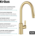 Kraus Oletto Kitchen Faucets Touchless Sensor Single Handle Pull-Down Sprayer in Brushed Brass, KSF-2830BB