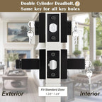 3 Pack Keyed Entry Door Lever and Double Cylinder Deadbolt Set, Keyed Alike Reversible Lockset, Matte Black Square Interior/Exterior Handleset for Bedroom, Front Door