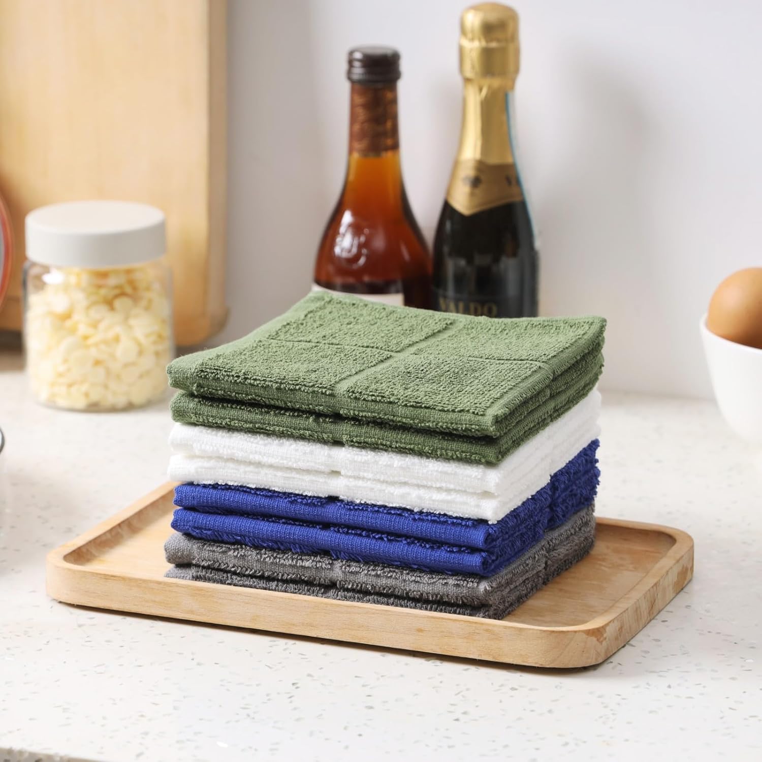 Glynniss Dishcloths Kitchen Highly Absorbent Dish Rags 100% Cotton Dish Cloths for Washing Dishes (Garden Green White)