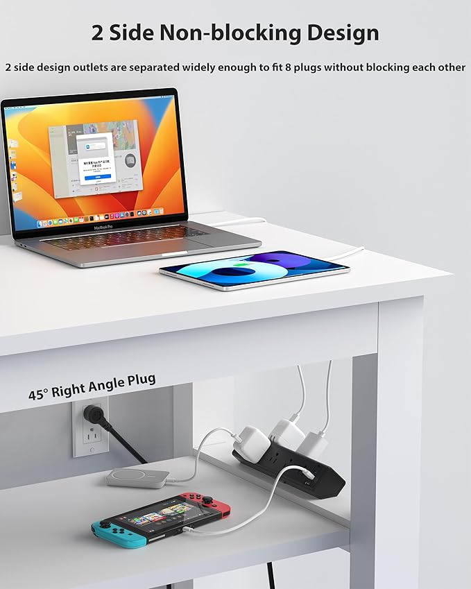 40W Fast Charging Station,Desk Clamp Power Strip 20W USB C,8 Outlets,8 USB Ports,4 USB C and 4 USB A, Office Furniture Surge Protector, 14AWG Cord, Fits 1.9" Tabletop Edge (Black, 10FT Length)