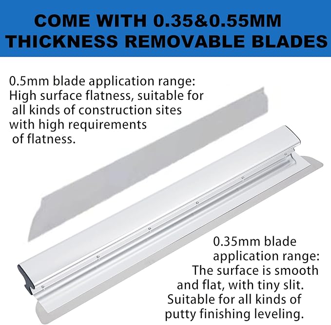 Drywall Tools Skimming Blade with Extension Handle - 10", 16" & 24" 32" 40" Blades 0.5mm&0.35mm, Drywall Roller,Taping Knife, Arc Scraper, Construction Tools