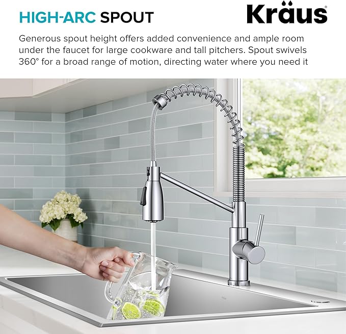 KRAUS Coda Commercial Style 2-Function Single Handle Pull Down Kitchen Faucet in Spot-Free Stainless Steel, KPF-1617SFS