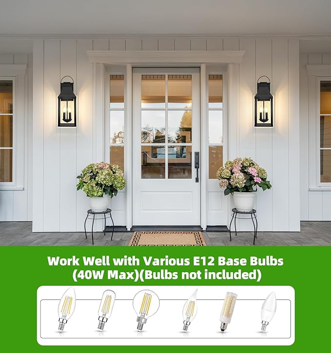 tewei 20'' Outdoor Wall Light, Porch Light Outdoor Wall Sconce Lantern, 2-Light Modern Black Exterior Lighting Fixture Wall Mount, Outside Light for House Garage, 1-Pack