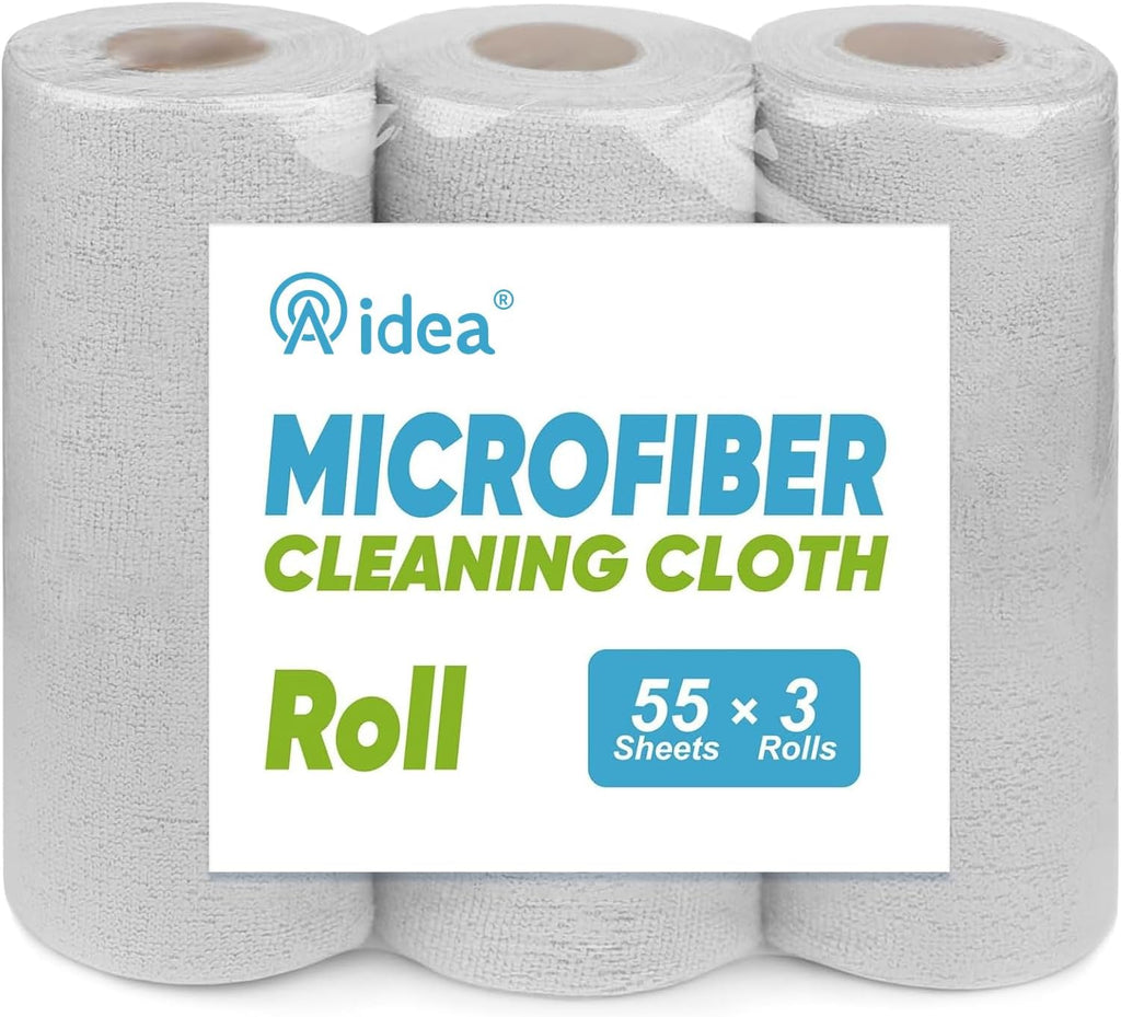 AIDEA Microfiber Cleaning Cloth 165 Sheets 3 Roll, Grey Microfiber Towels for Cars, Shop Towels, Shop Rags Washable, Cleaning Rags for Automotive, Mechanic, Workshops, House,11×9"