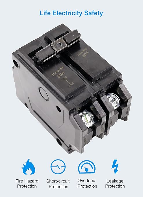 60 amp 2 Pole Breaker Plug-in Mount Type THQL Feeder Molded Case Circuit Breaker 120/240V AC, Compatible with GE Thick Series and Q-Line Series Load Centers