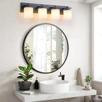 4 Light Modern Bathroom Light Fixtures Over Mirror, Black Vanity Lights for Bathroom Wall Sconces with Milky White Glass Shades, E26 Socket (Bulbs Not Included)