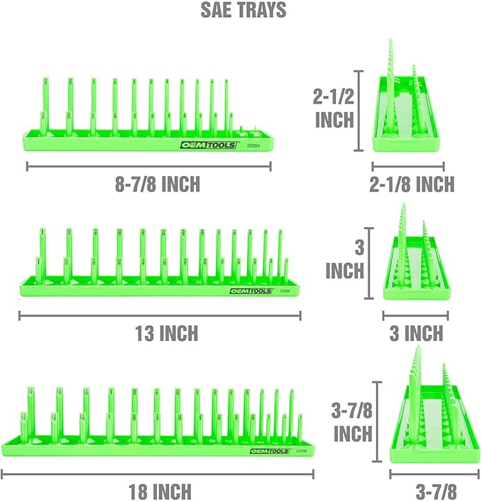 OEMTOOLS 22233 Tool Storage Organizer for SAE and Metric Socket, 6PC Socket Organizers for 1/4", 3/8", and 1/2" Drive Sockets, Optimize Toolbox Organization
