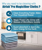 Airlab Streak Free Miracle Cleaning Cloths Easy Clean Nanoscale, Pack of 8, 12'' x 16'', Microfiber Polishing Windows Glass Lint Free Rags Stainless Steel Car Kitchen Reusable