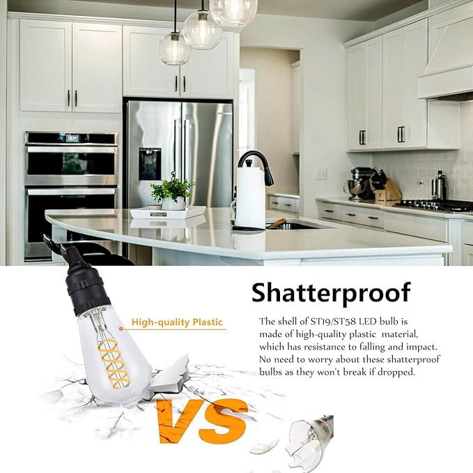 6 PCS Dimmable Vintage LED Edison Bulbs, 6W Equivalent 60 Watt, Natural White 4000K, Antique Flexible Spiral LED Filament Light Bulb, ST58 (ST19), 600 Lumens, E26 Base, Clear Plastic