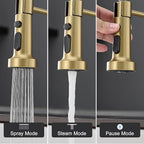 Brushed Gold Kitchen Faucet, AIMADI Kitchen Faucets with Pull Down Sprayer Single Handle One Hole Faucet for Farmhouse Gold Faucet for Kitchen Sink