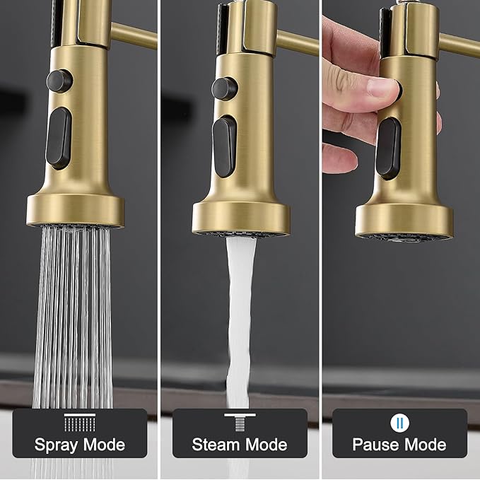 Brushed Gold Kitchen Faucet, AIMADI Kitchen Faucets with Pull Down Sprayer Single Handle One Hole Faucet for Farmhouse Gold Faucet for Kitchen Sink