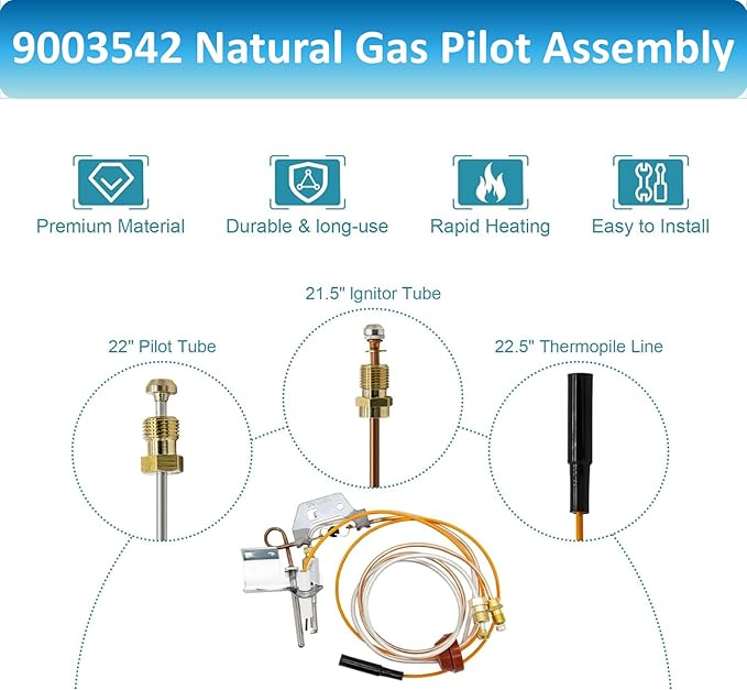 Long Term 9003542 Pilot Assembly Replacement for Natural Gas Water Heater, Compatible with Reliance, A.O.Smith, Kenmore, State GS and GSX, Replaces 100109295,9003542005