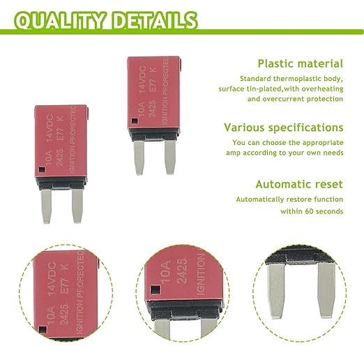10A DC 12V-14V Auto Reset Circuit Breaker ATM Low Profile T1 Mini Blade Fuses Breakers for Car Trucks Marine Boat RV Solar and More,2 Pack