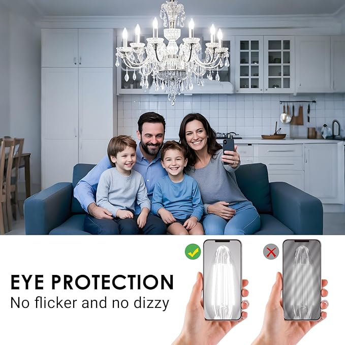 VOLIVO Dimmable E12 LED Candelabra Bulbs 60Watt Equivalent, 5000K Warm White, 500Lumens, 4.5W B11 Vintage Chandelier Light Bulbs, LED Filament Clear Glass Candle Lamp for Ceiling Fan Home Decor, 6Pack