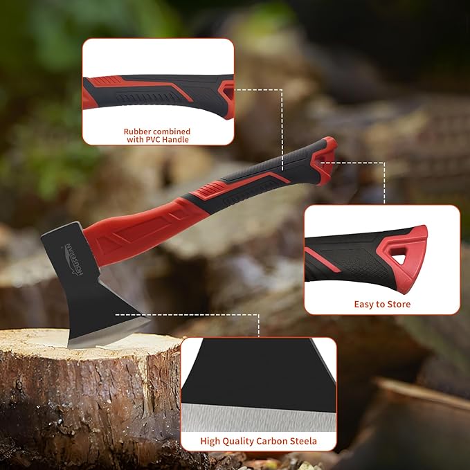 Wood Axe & 24 oz Claw Hammer Set, 2-Piece Heavy Duty Tools Kit for Camping, Wood Splitting, Demolition & DIY, Forged Steel Construction with Shock-Absorbing Handles