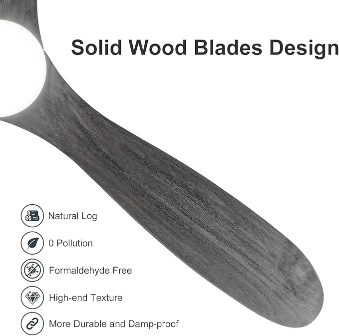 52 inch Ceiling Fans with Lights Solid Wood Outdoor Smart Ceiling Fan for Patio with Alexa/Tuya App, 3 Gray Propeller Blades, High CFM Ceiling Fan for Living Room Bedroom Gazebo, ETL Listed