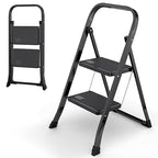 Lifetime Home 2-Step Ladder with Wide Anti-Slip Platform & Thick Rubber Feet - Lightweight Heavy Duty Foldable & Portable - 330 lbs Capacity, Steel Frame, Rubber Handgrip, Folding Step Stool - Black