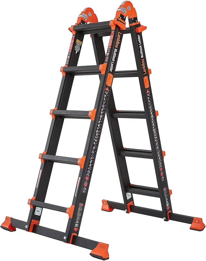 Ladder, A Frame 5 Step Ladder Extension, 17 Ft Anti-Slip Multi Position Ladder, Storage Folding Ladder, 330 lbs Security Load Telescoping Aluminum Ladders for Stairs Home Indoor Outdoor Roof