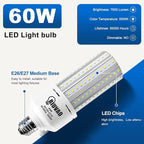 2 Pack 60W LED Corn Light Bulb 500W Equivalent Bulb 7500 Lumen 5000K Cool Daylight White E26/E27 Medium Base for Outdoor Indoor Large Area Garage Warehouse Factory Backyard