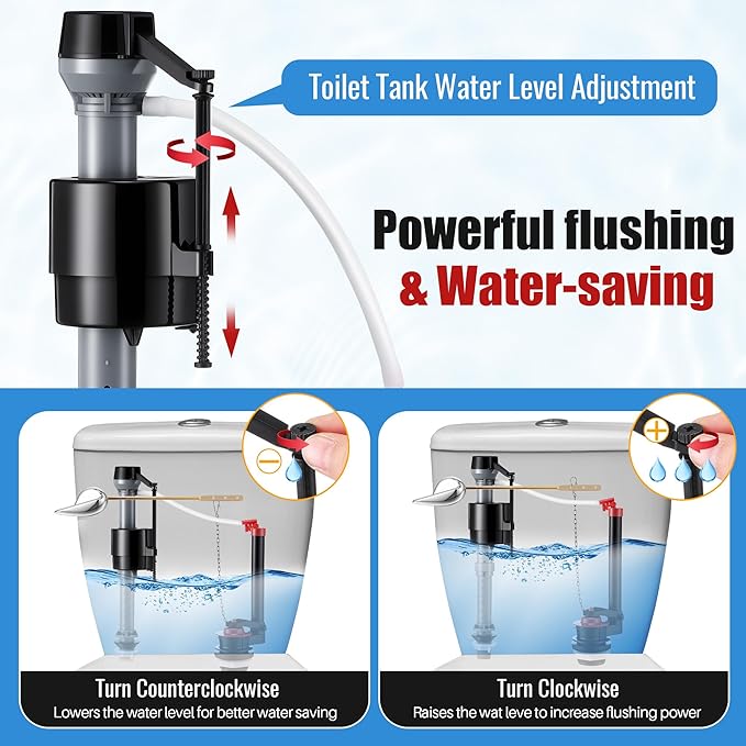 Toilet Flusher Replacement Kit, 2-Inch Toilet Flusher Repair Kit Include Adjustable Fill Valve with Flapper, Flush Handle Lever, Gasket and Bolts, Anti-Siphon Repair Parts Inside Tank (1 Set)