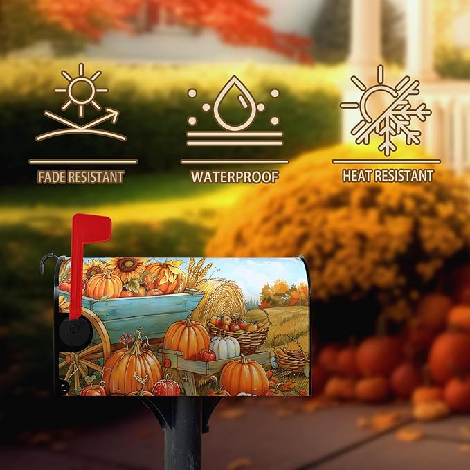 Fall Pumpkins Magnetic Large Size 25.5 X 21 Inch Autumn Harvest Sunflower Mailbox Wraps Farmhouse Seasonal Letterbox Covers for Fall Garden Yard Outdoor Decor