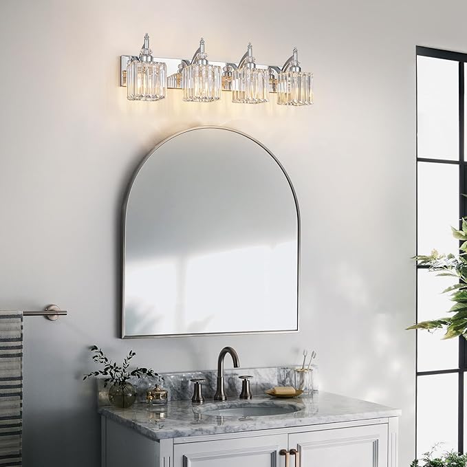 Crystal Vanity Lights Chrome 4 Light Bathroom Light Fixtures Over Mirror Modern Vanity Light for Bathroom
