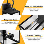 Black Dusk to Dawn Outdoor Wall Lantern 2-Light, 19" Large Outside Modern Wall Sconce Light Fixture, Industrial Porch Light Wall Mount with Glass, Waterproof Farmhouse Exterior Lamp Lighting, 2 Pack