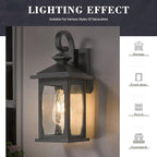 zeyu 2 Pack Outdoor Wall Sconces, 14.4 Inch Farmhouse Outdoor Porch Lights Wall Mount with Seeded Glass, Die-Cast Aluminum, Black Finish, ZD99B-2PK BK