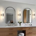 Brushed Nickel Bathroom Light Fixture, Industrial Up & Down Wall Vanity Sconce Indoor Farmhouse Glass Rods Bath Vanity Light Mirror Lighting Lamps Wall Mounted E12 Socket(Without Bulbs)