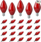 SUNSGNE 25 Pack C7 LED Red Replacement Christmas Light Bulbs, 0.6W LED Night Light Bulbs for Christmas Indoor Outdoor Patio String Lights, C7/E12 Candelabra Base