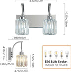Bathroom Crystal Vanity Lights 2-Light Chrome Wall Lamp Modern Crystal Bathroom Light Fixtures Over Mirror 13.77" Long Wall Sconce