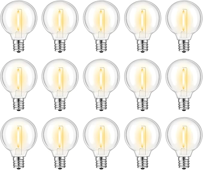 Replacement LED Light Bulbs 15 Pack, Shatterproof Outdoor String Light Bulbs Fit E12 Screw Base for Party, Garden, Patio Decor, Warm White