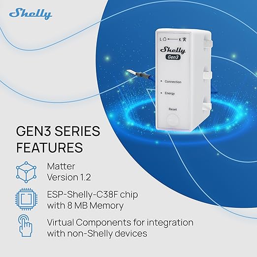Shelly 3EM-63W Gen3 | Wi-Fi Operated Smart 3-Phase Energy Meter | Home Automation | Compatible with Alexa & Google Home | iOS Android App | No Hub Required | Data Logging (3EM-63T Gen3)