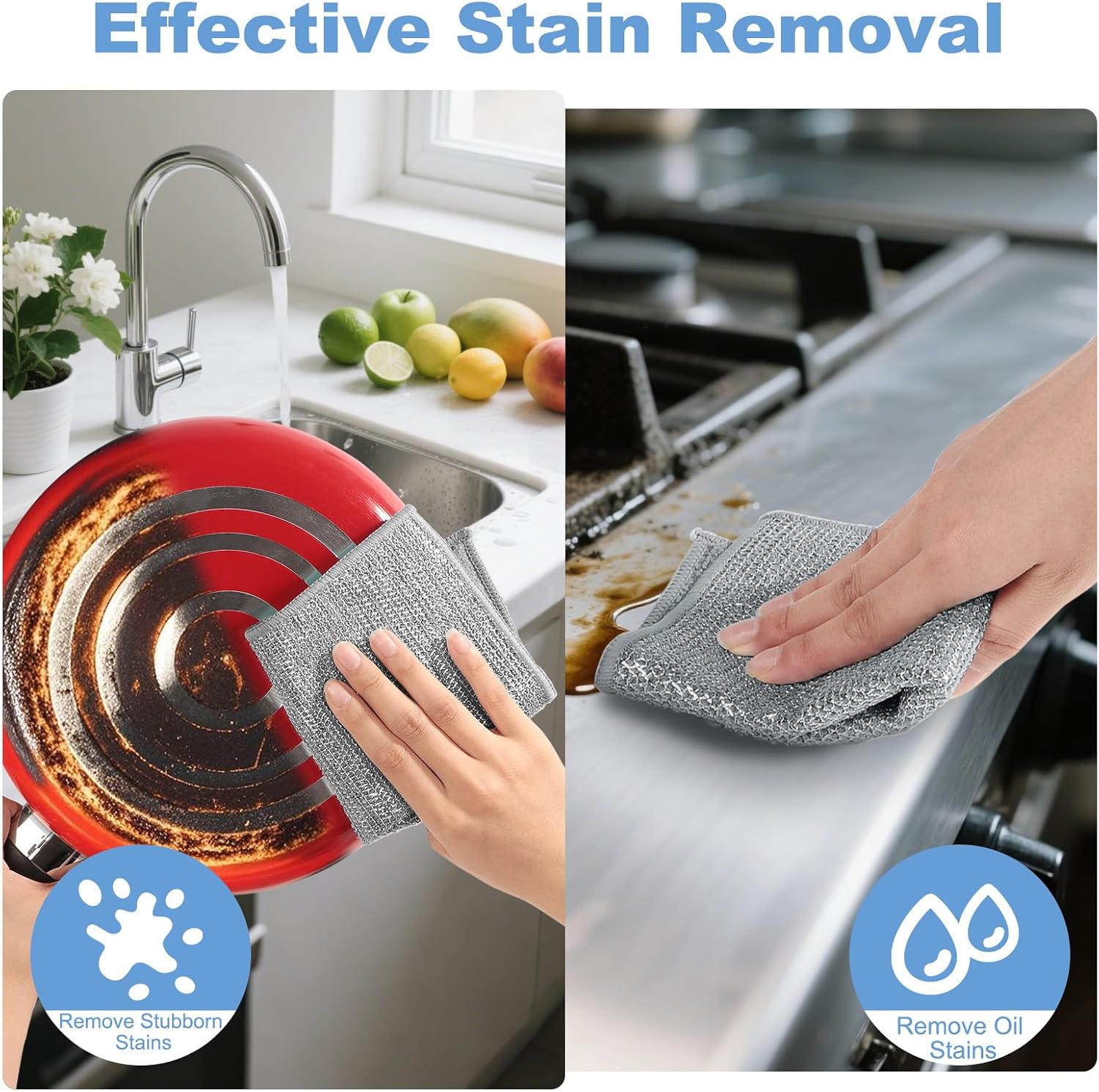 10pcs New Upgrade 2-Layer Microfiber Wire Dishcloth,Non-Scratch Wire Dishwashing Rags for Wet and Dry,Metal Scrubbers, Kitchen Miracle Cleaning Dish Rags for Cookware,Sinks, Dishes,Stove,Grey