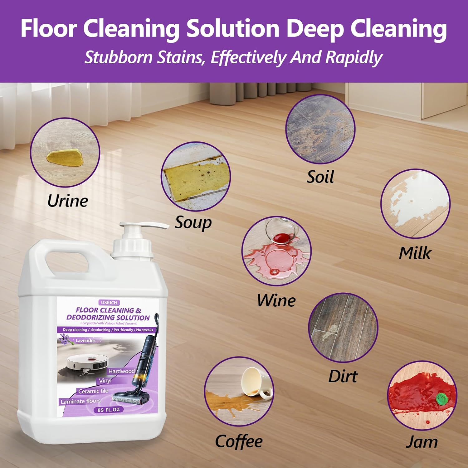 Floor Cleaning Solution- 85 FL OZ-Floor Cleaner for Mopping with Tineco,Deep Cleaning &Deodorizing for Roborock,Compatible with Saros Series,S8/S7 Series,Q Revo/Q Series,iFLOOR Series Wet Dry Vacuum