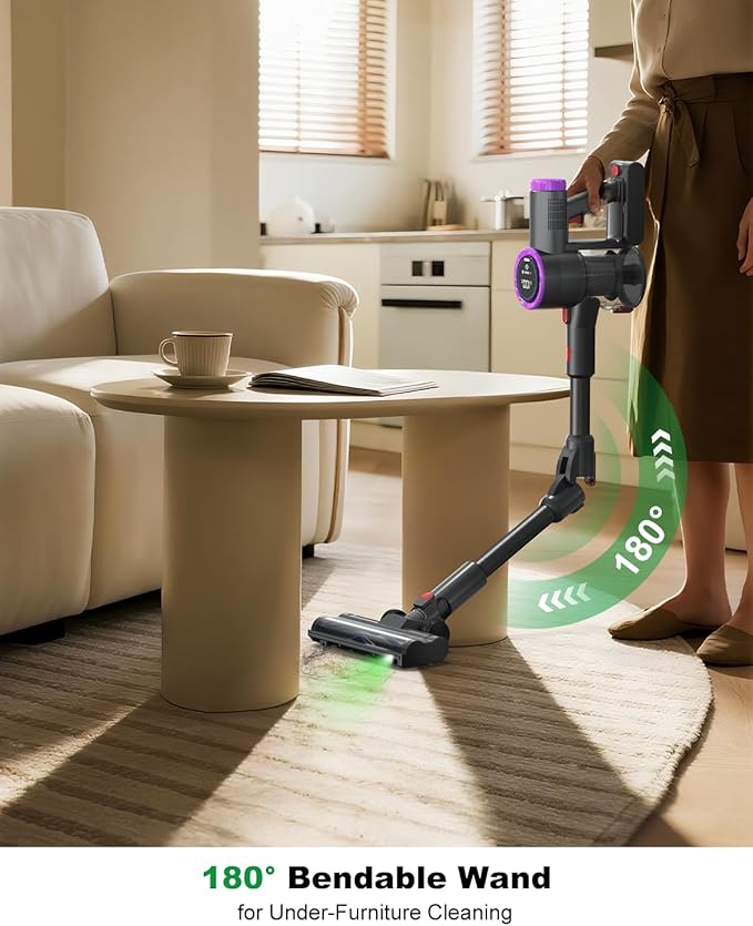Cordless Vacuum Cleaner, Self-Standing Upright Vacuum Cleaners for Home, Powerful Suction, Anti-Tangle, Stick Vacuum Cordless Rechargeable for Hard Floors, Pet Hair, Car (Purple)