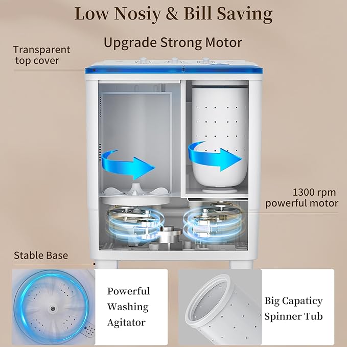 VCJ Portable Washing Machine, Twin Tub Washing Machine Laundry Compact Washer spinner Combo with 20lbs capacity, 12Lbs Washer and 8Lbs Spinner dryer for Apartments RVs and Dorms