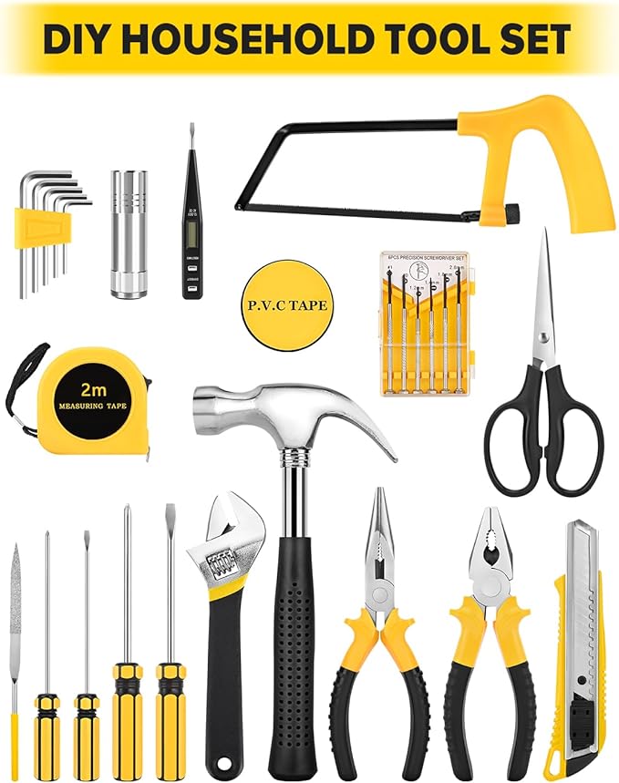 27pcs General Household Tool Kit Set, Home Repair and Mechanics Hand Tool Kit with Storage Case Ideal for Men and Women in Garage, Office, or College Dorm
