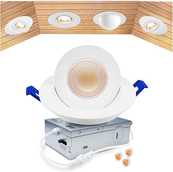 zouzai 4 inch 5CCT Gimbal Led Recessed Lights, 360°+90° Adjustable Directional Recessed Lighting, 2700K/3000K/3500K/4000K/5000K Dimmable Retrofit Eyeball Can Lights with Jbox, ETL(White, 1 Pack)
