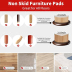 Ezprotekt 2.5 inch Non Slip Round Wood Furniture Pads for Hardwood Floors, 16 Pcs Anti Slip Furniture Coaster for Chair Sofa Bed Couch, Furniture Cups with Anti-Slide EVA Anti-Scratch (Dark Brown)