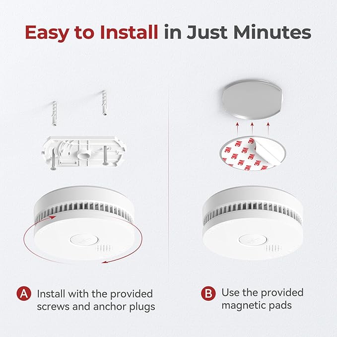 SITERLINK Smoke Detectors,UL217-9th Listed Smoke Alarms with Replaceable Battery,Photoelectric Sensor Smoke Detector with Test-Silence Button,Fire Detectors for Home,House,GS509A 6-Pack