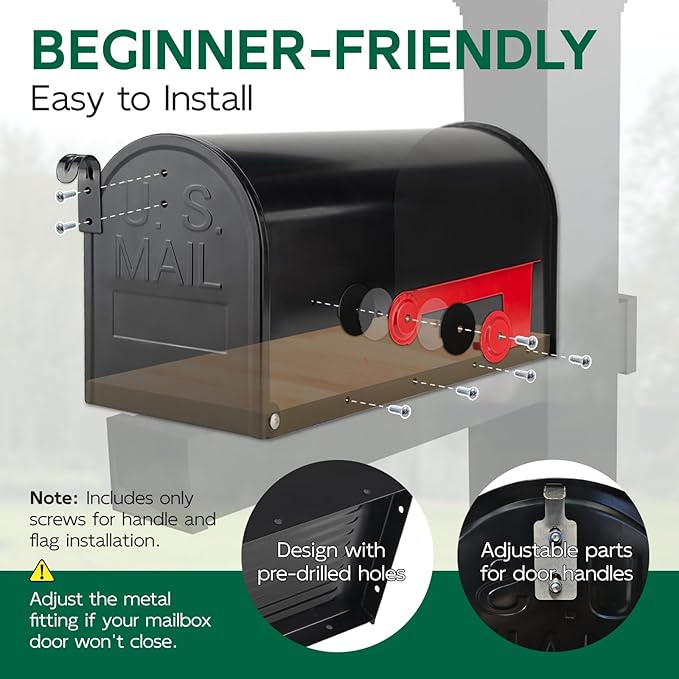 Mailboxes for Outside, Galvanized Steel Medium Black Metal Mailbox, 20 x 8.7 x 6.7 Inches